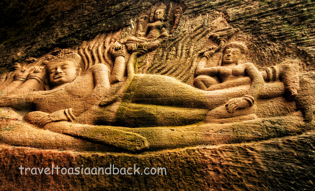 Vishnu reclines on Ananda with Sri Lakshmi at his feet, Peung Kom Nuo, Svay Leu, Cambodia