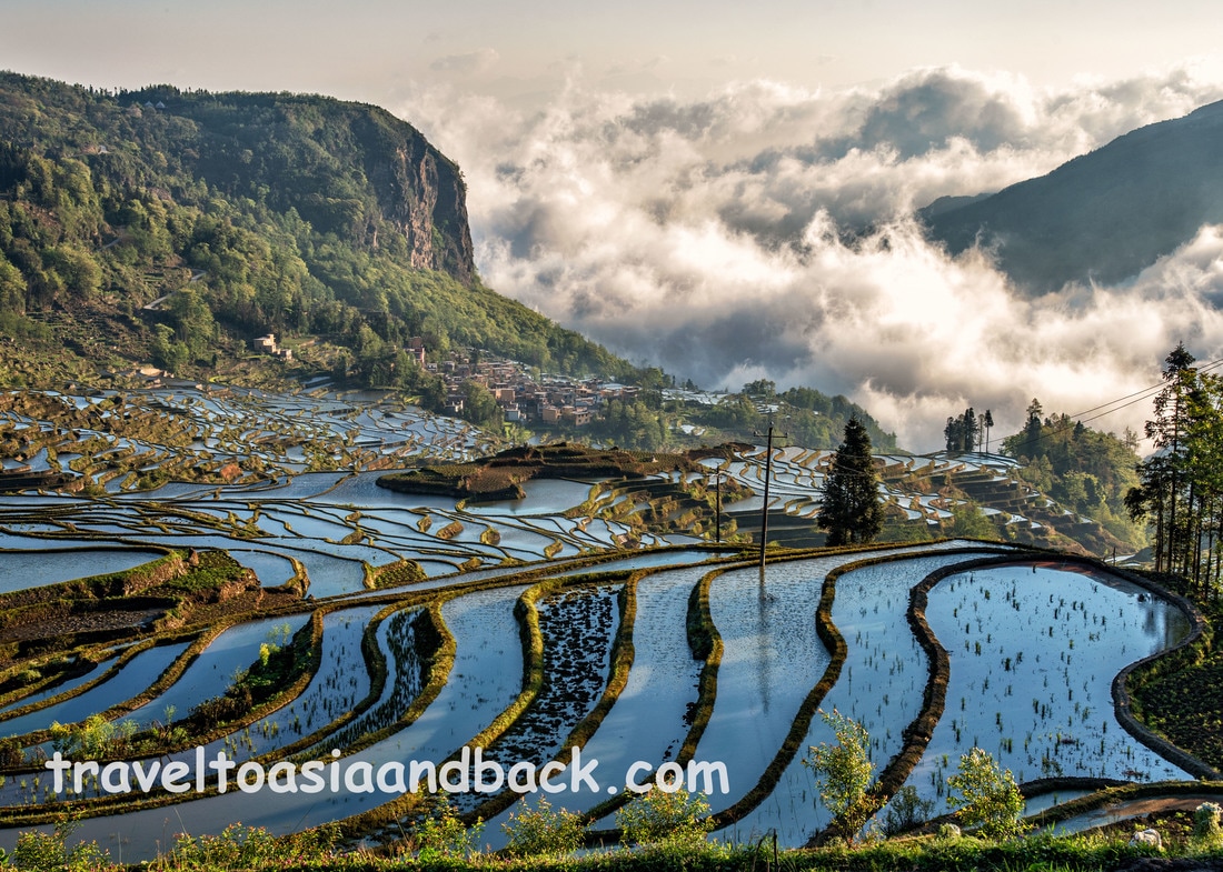 The Duoyishu rice terraces as seen from Pugao Lao Village, Yuanyang County, Yunnan Province, China