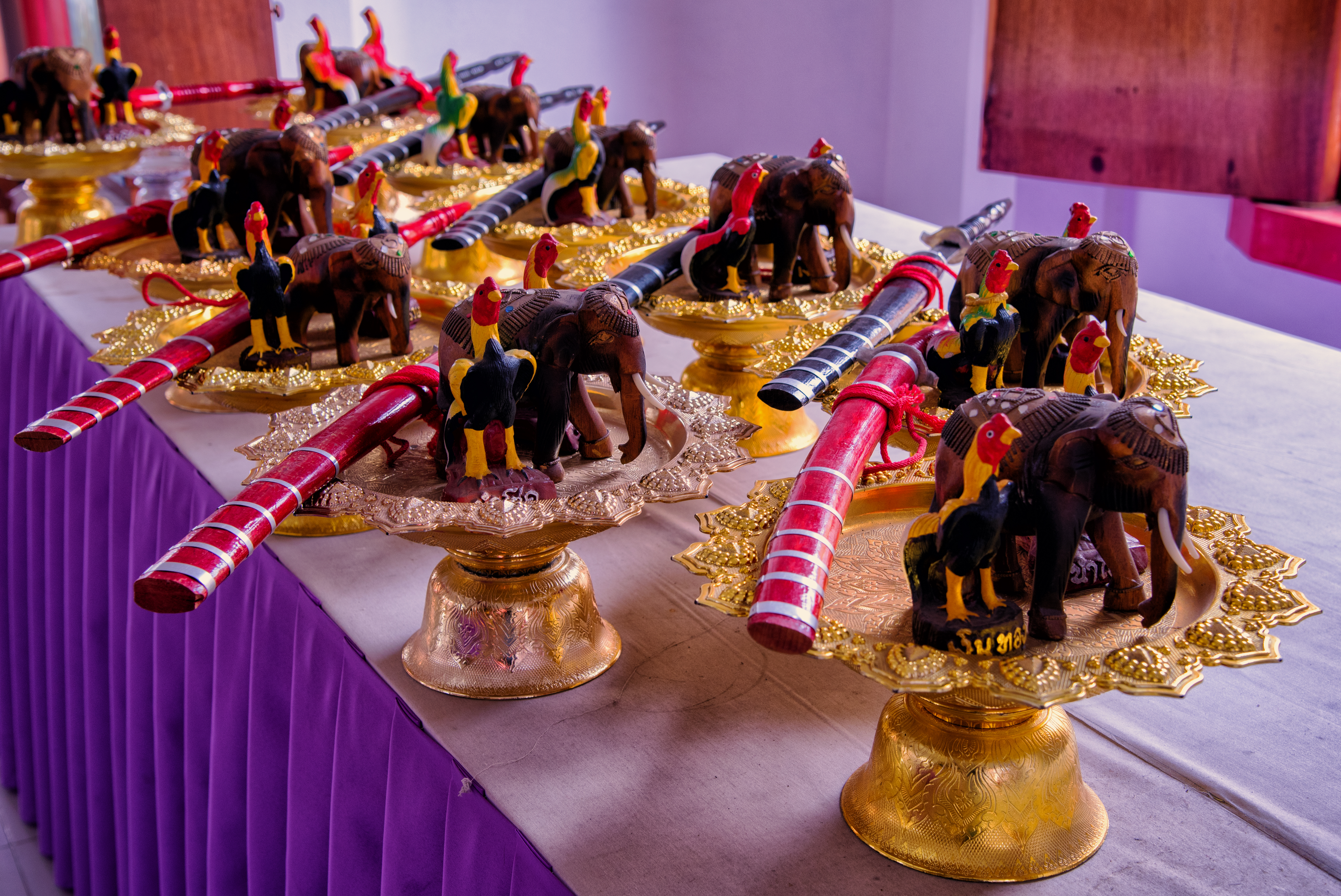 Swords, fighting cocks and elephants, offerings to Naresuan the Great, Phitsanulok, Thailand